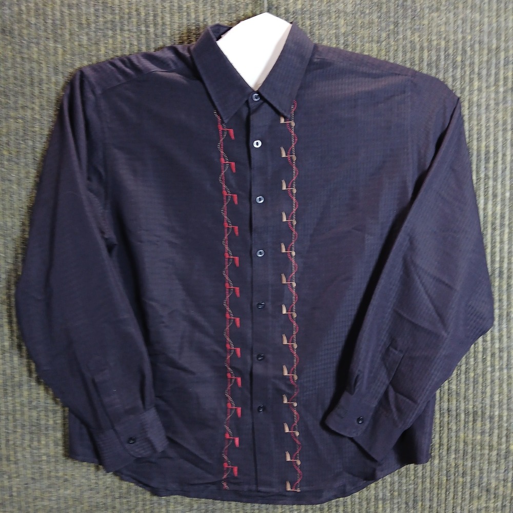 The Havanera‎ Co Mens Long Sleeve Button Down Shirt XL/TG Black Embroidered